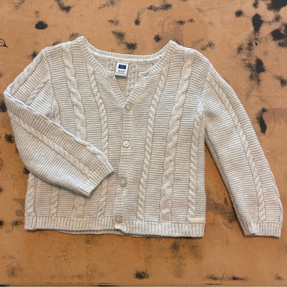 Janie & Jack Kids Button Down Cable Knit Gray Cable Sweater